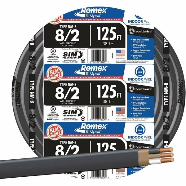 Romex 125 Ft. 8/2 Solid Black NMW/G Electrical Wire 28893602